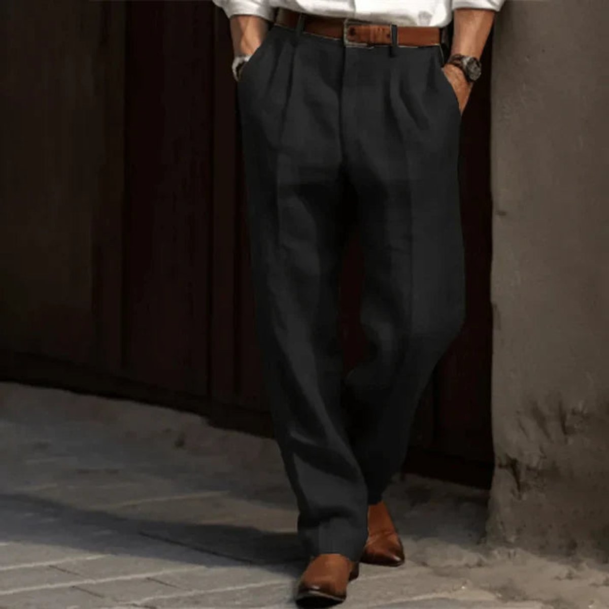 Lucas | Heren Geplooide Klassieke Rechte Pantalon