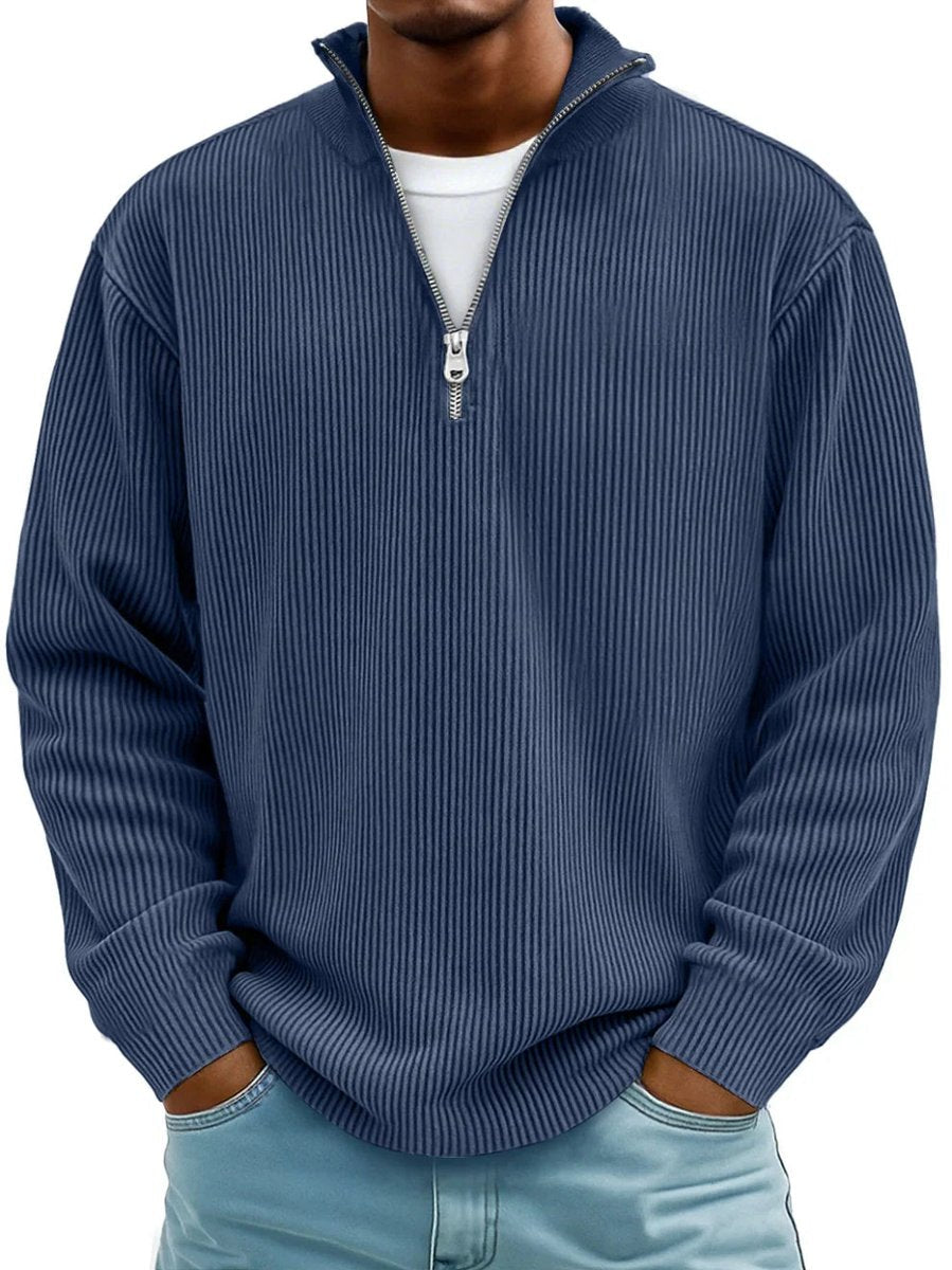 Liam | Heren Geribbelde Half-Zip Pullover Sweater