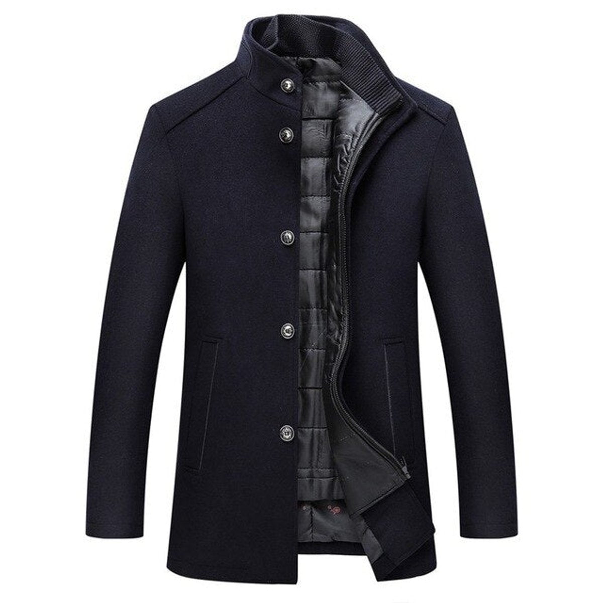 Bram | Heren Gevoerde Wollen Winterjas Staande Kraag Gesteppte Voering