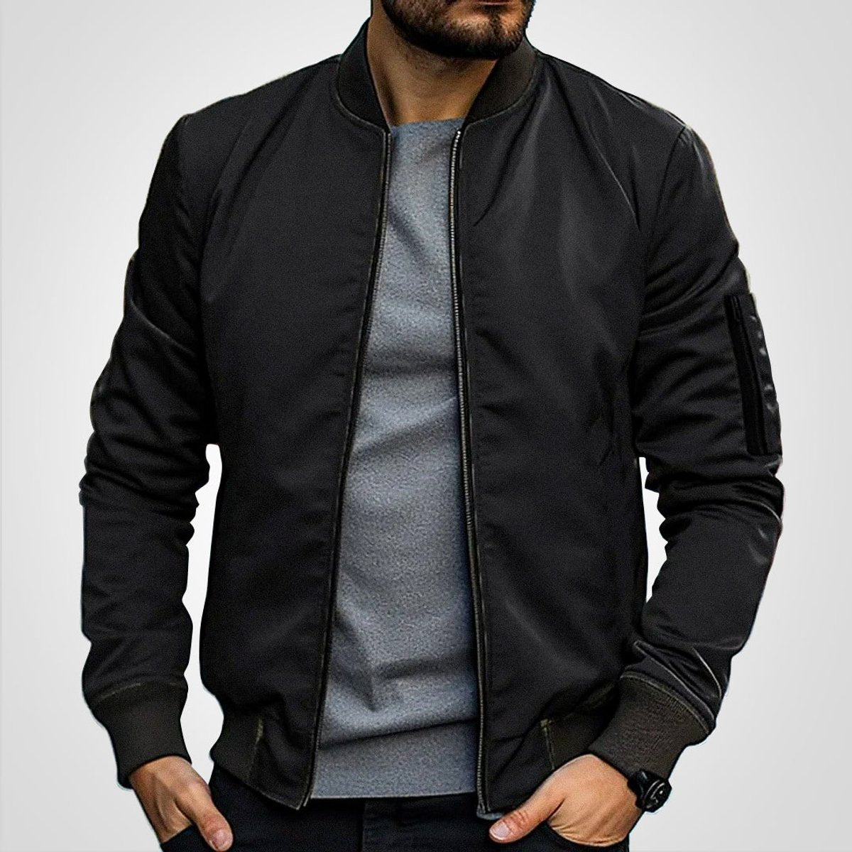 Thijs | Heren Klassieke Bomber Jacket Gevoerde Ritssluiting Bomberjack