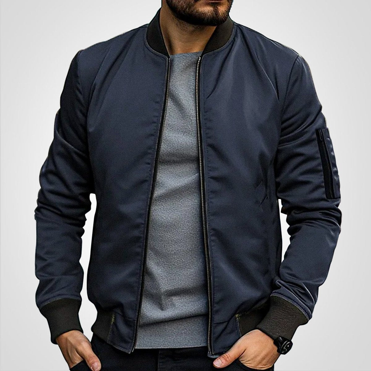 Thijs | Heren Klassieke Bomber Jacket Gevoerde Ritssluiting Bomberjack