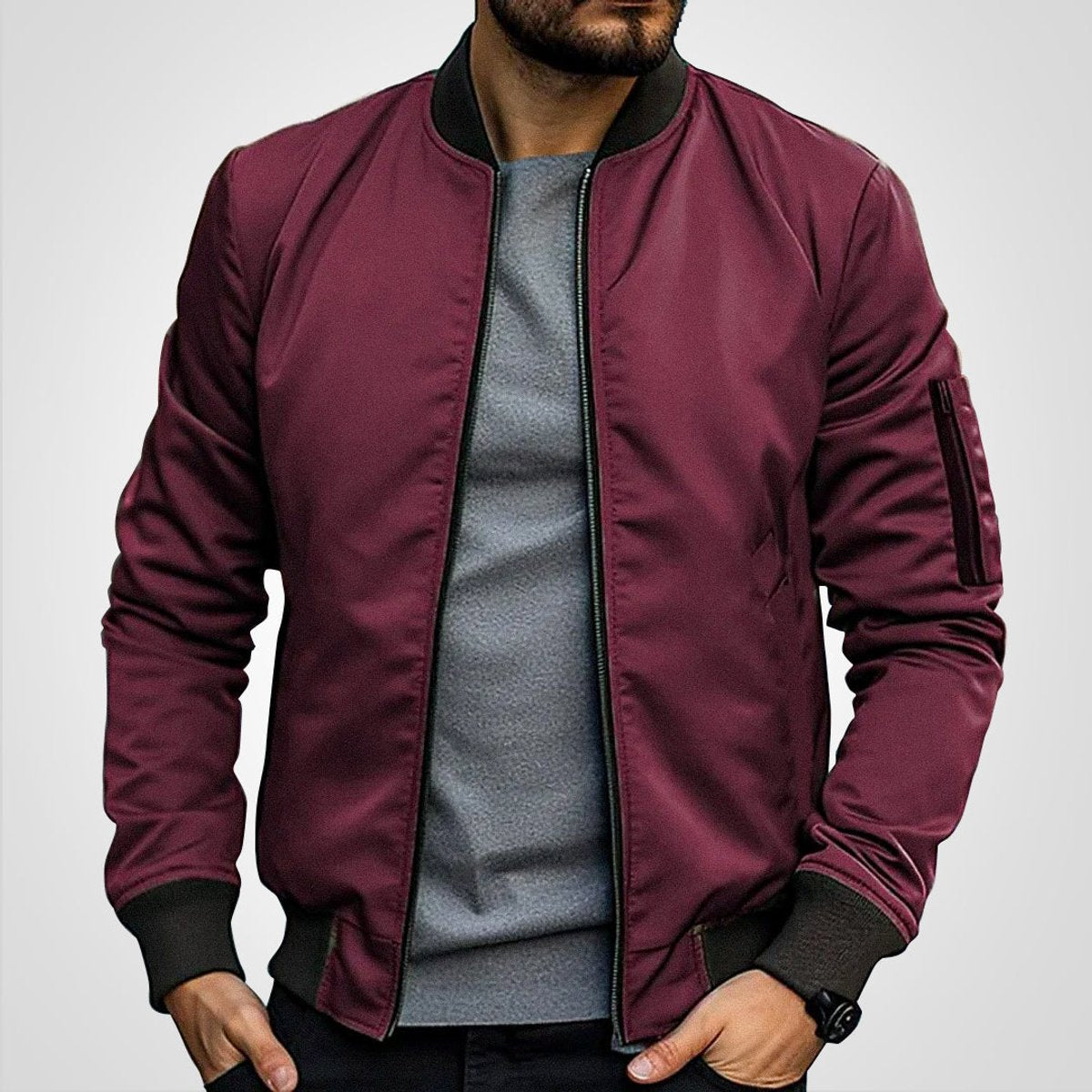 Thijs | Heren Klassieke Bomber Jacket Gevoerde Ritssluiting Bomberjack
