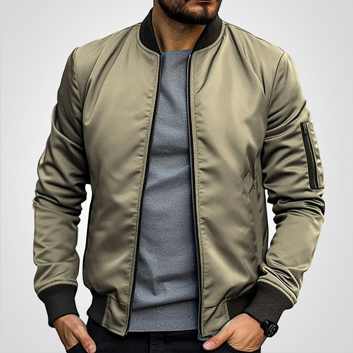 Thijs | Heren Klassieke Bomber Jacket Gevoerde Ritssluiting Bomberjack