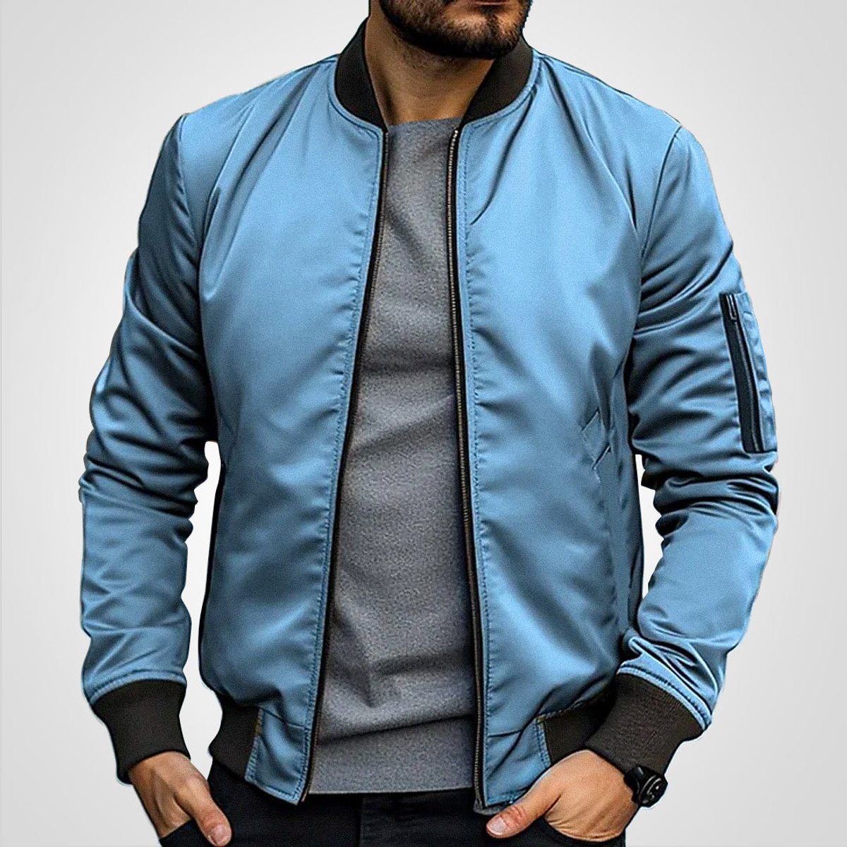 Thijs | Heren Klassieke Bomber Jacket Gevoerde Ritssluiting Bomberjack