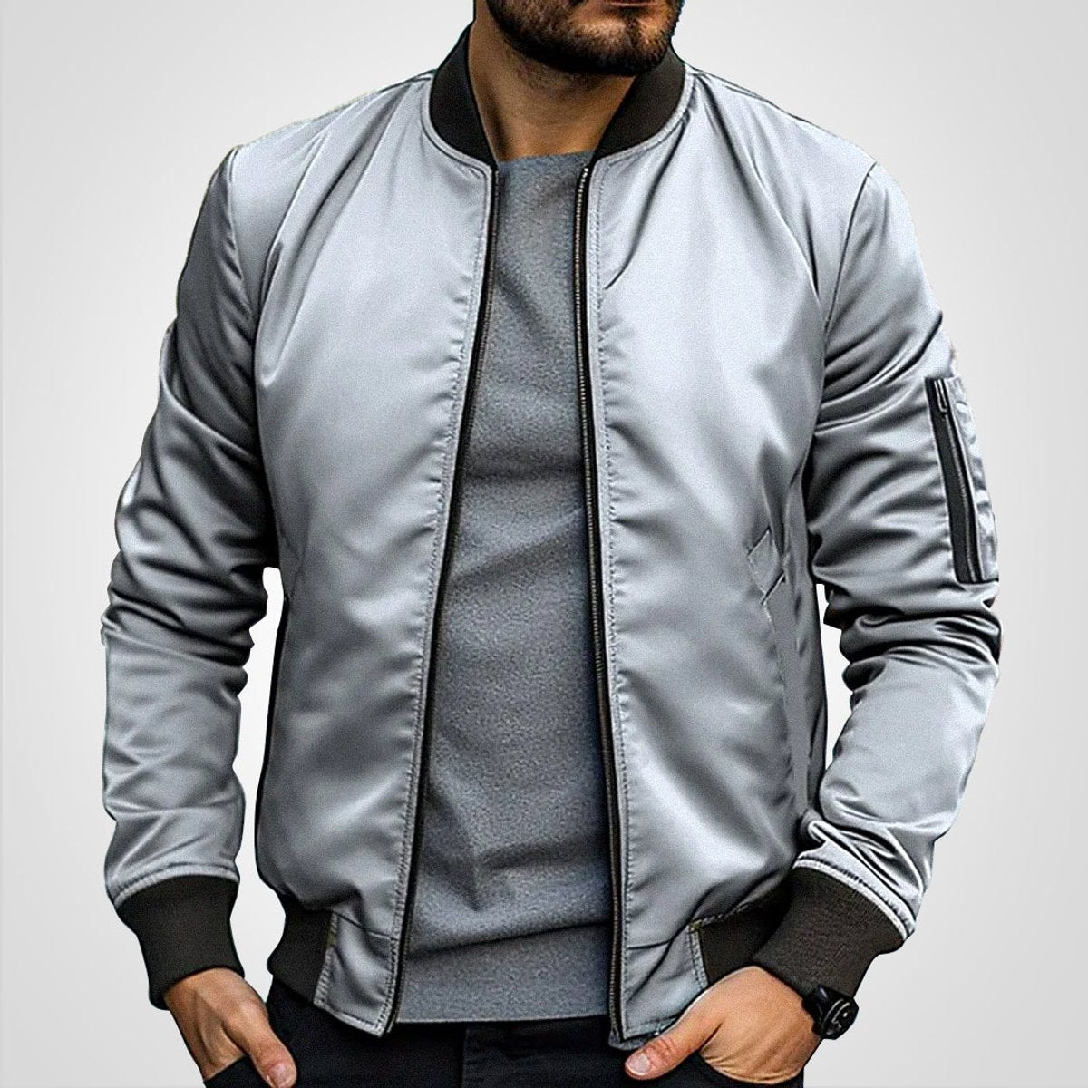 Thijs | Heren Klassieke Bomber Jacket Gevoerde Ritssluiting Bomberjack