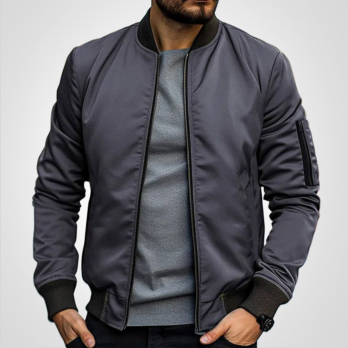 Thijs | Heren Klassieke Bomber Jacket Gevoerde Ritssluiting Bomberjack