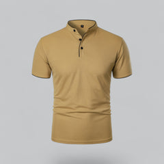 Daan | Heren Kraagloze Katoen Polo Shirt Korte Mouwen