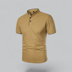 Daan | Heren Kraagloze Katoen Polo Shirt Korte Mouwen