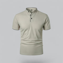 Daan | Heren Kraagloze Katoen Polo Shirt Korte Mouwen