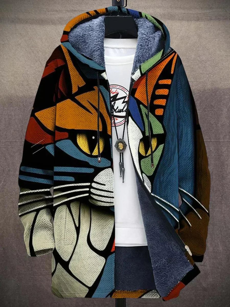 Sem | Heren Kunstprint Fleece Gevoerde Zip-Up Hoodie Mens Cardigan