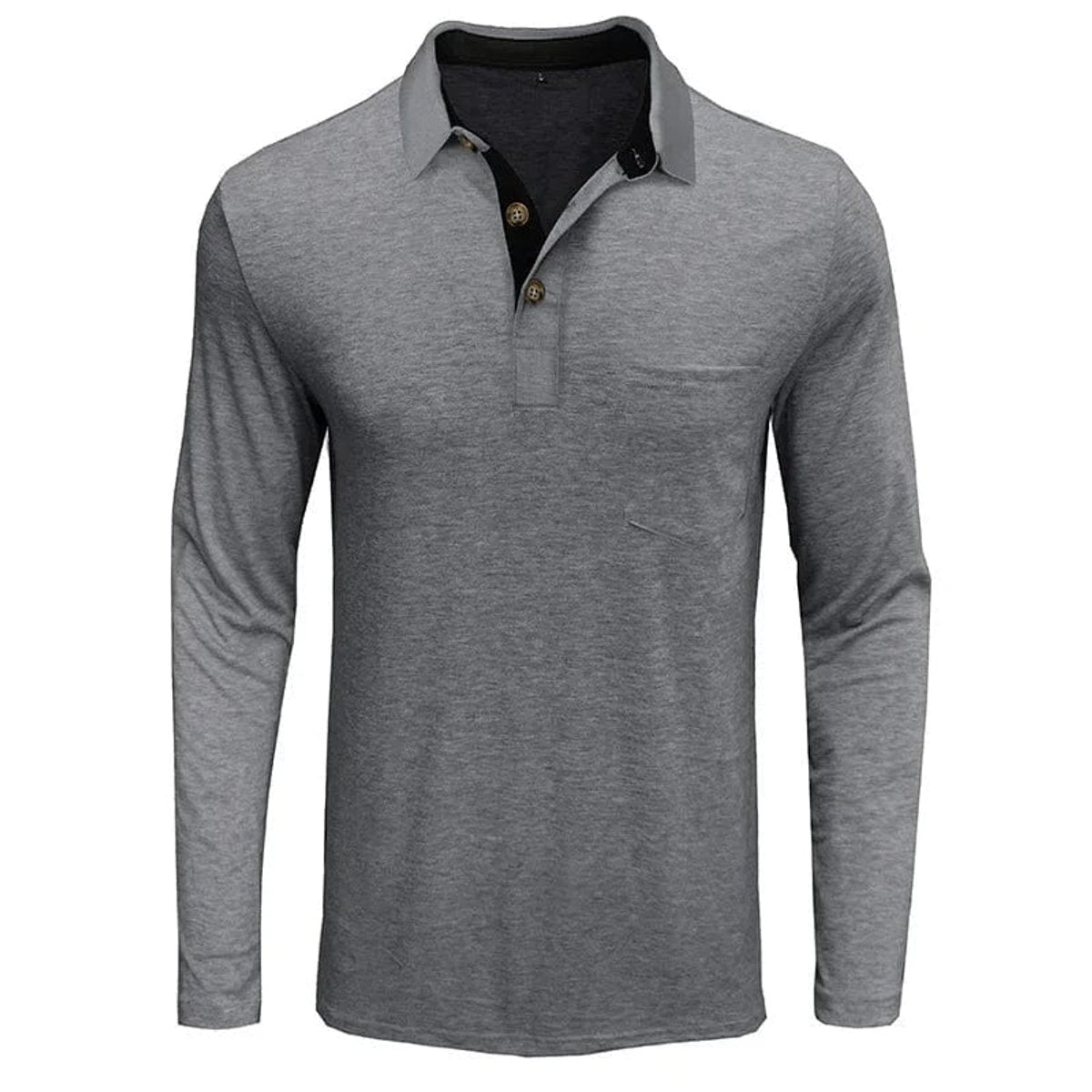 Thijs | Heren Langarm Poloshirt met Borstzak Klassieke Kraag