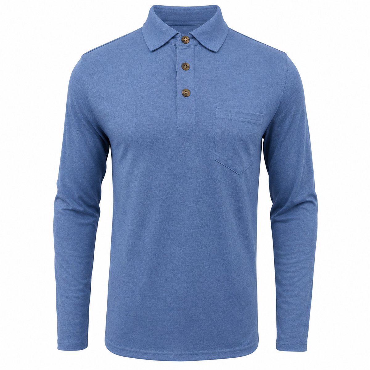 Thijs | Heren Langarm Poloshirt met Borstzak Klassieke Kraag