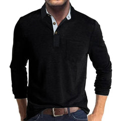 Thijs | Heren Langarm Poloshirt met Borstzak Klassieke Kraag