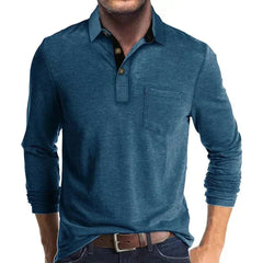 Thijs | Heren Langarm Poloshirt met Borstzak Klassieke Kraag
