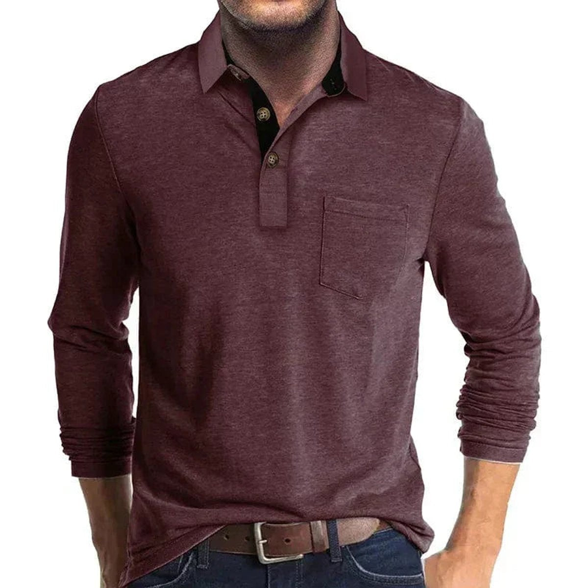 Thijs | Heren Langarm Poloshirt met Borstzak Klassieke Kraag