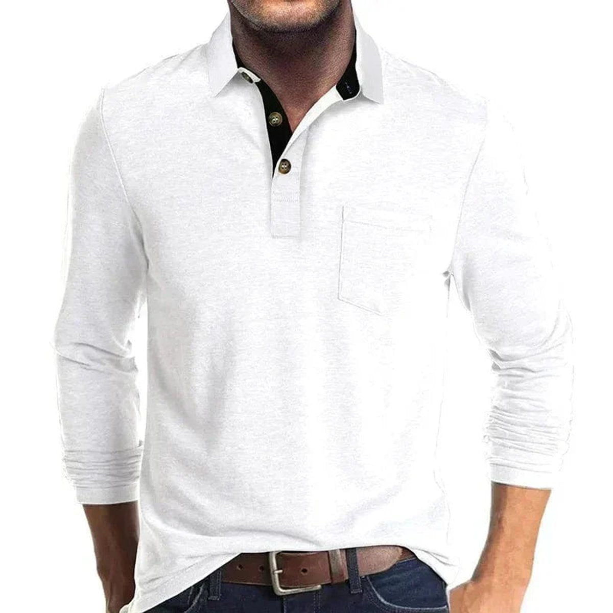 Thijs | Heren Langarm Poloshirt met Borstzak Klassieke Kraag