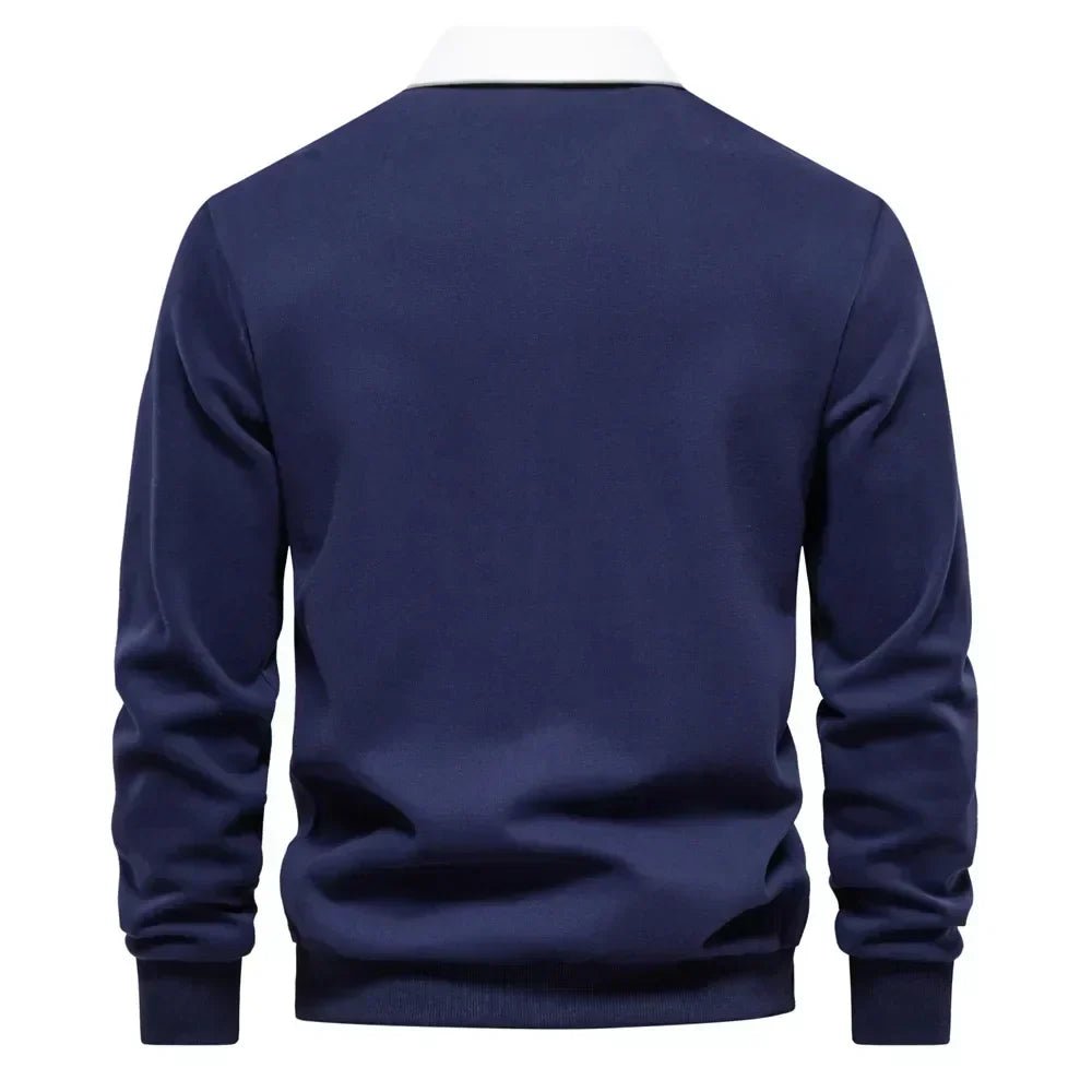 Thijs | Heren Langemouw Contrastkraag Gebreide Polo Sweater