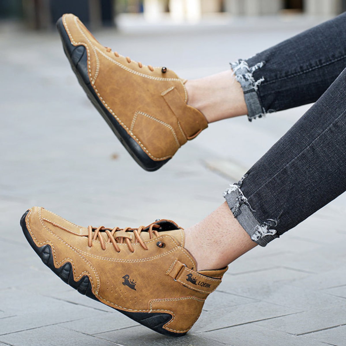 Liam | Heren Leren Vetersluiting Enkellaars Casual Wandelschoen