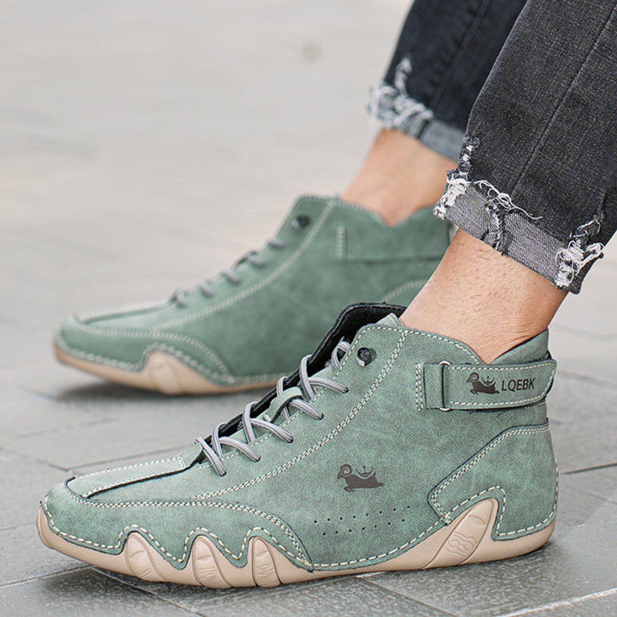 Liam | Heren Leren Vetersluiting Enkellaars Casual Wandelschoen
