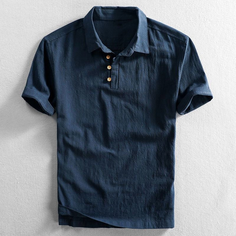 Lars | Heren Linnen Korte Mouw Polo Shirt