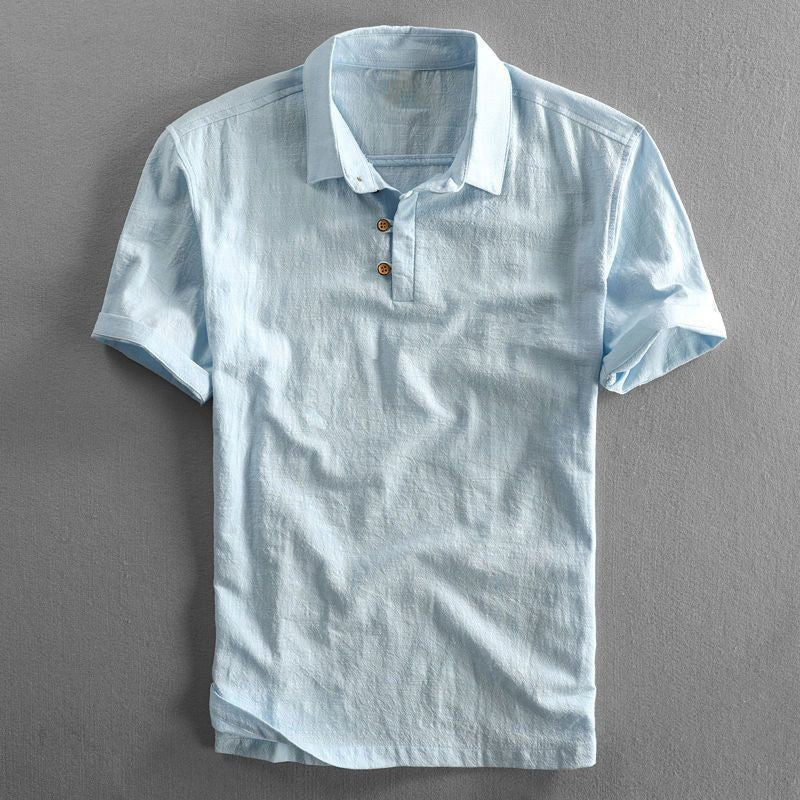 Lars | Heren Linnen Korte Mouw Polo Shirt