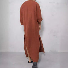 Finn | Heren Linnen Maxi Tunic Wijde Kaftan Stehkraag Knoopsluiting