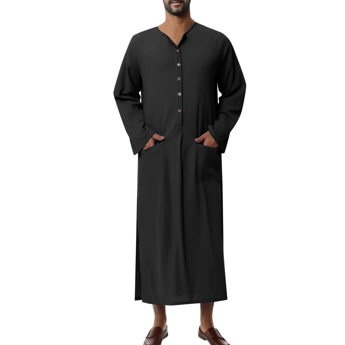 Finn | Heren Linnen Maxi Tunic Wijde Kaftan Stehkraag Knoopsluiting
