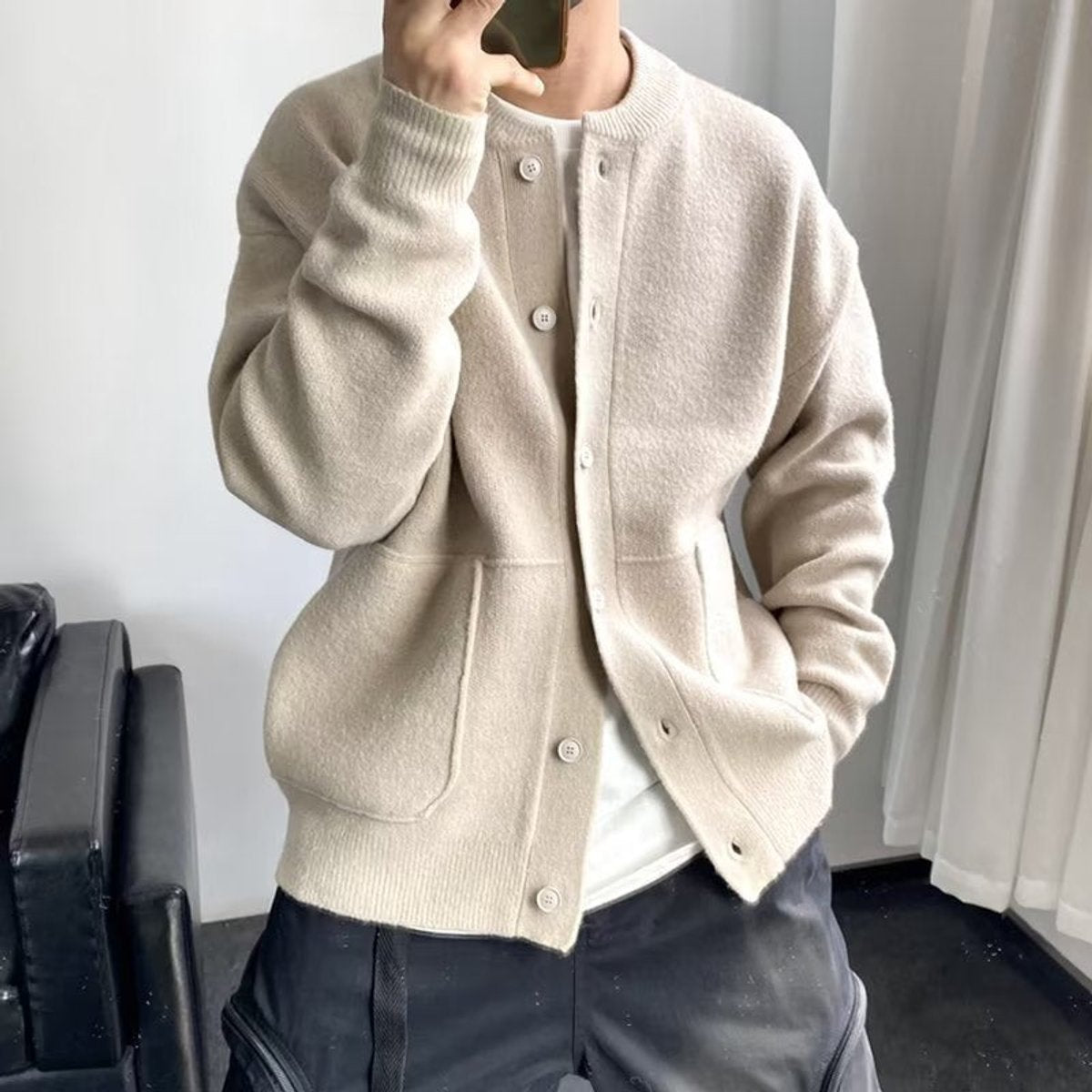 Levi | Heren Mens Cardigan Oversized Gebreide Knoop Vest