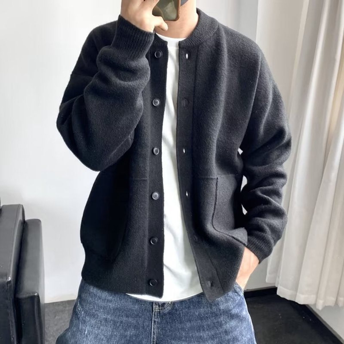 Levi | Heren Mens Cardigan Oversized Gebreide Knoop Vest