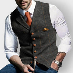 Noah | Heren Mens Gilet Tweed Geruite Knoop Vest met Pochet