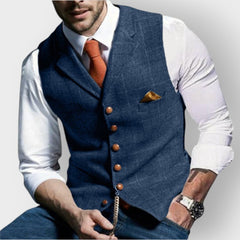 Noah | Heren Mens Gilet Tweed Geruite Knoop Vest met Pochet