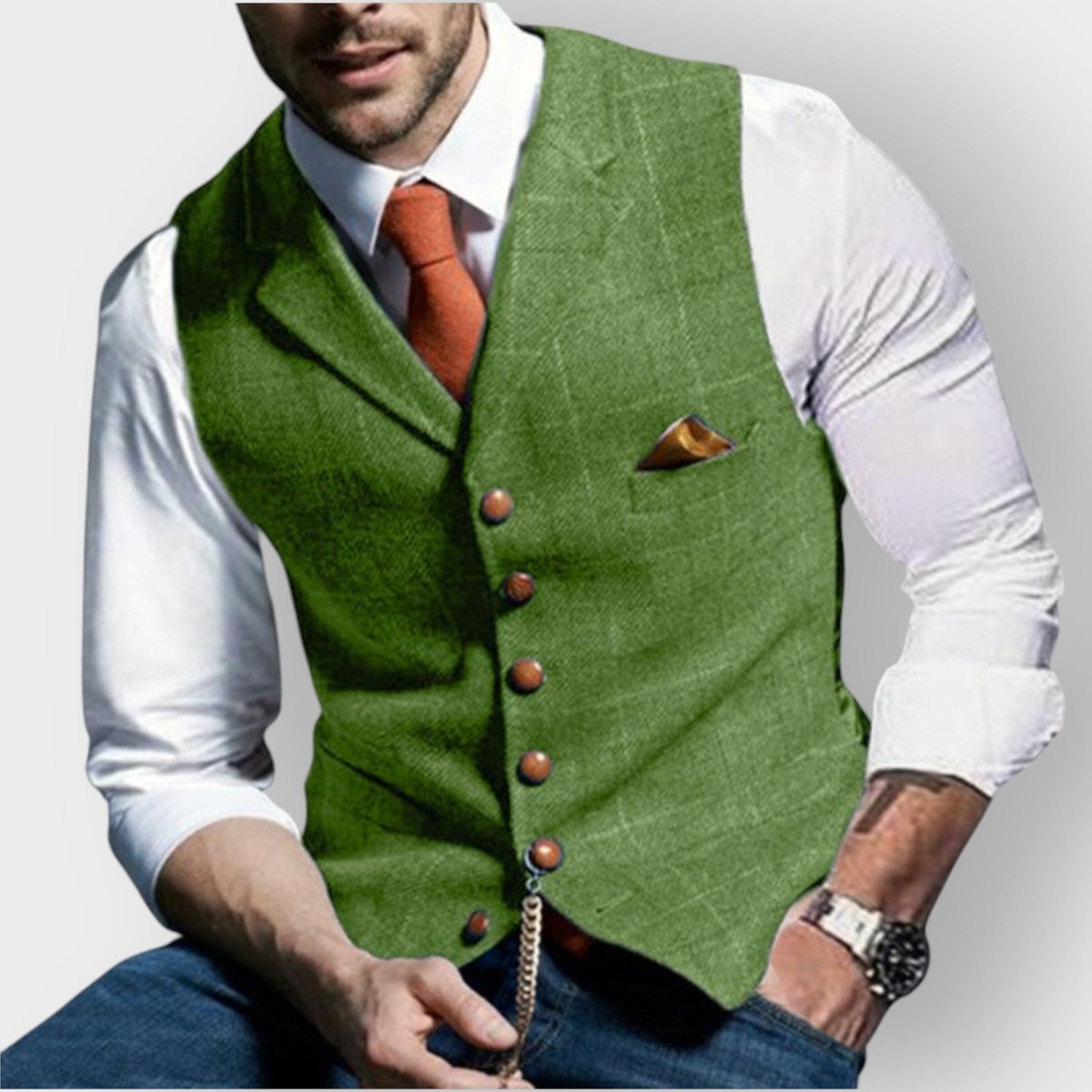 Noah | Heren Mens Gilet Tweed Geruite Knoop Vest met Pochet