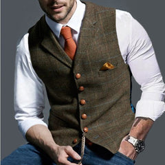 Noah | Heren Mens Gilet Tweed Geruite Knoop Vest met Pochet