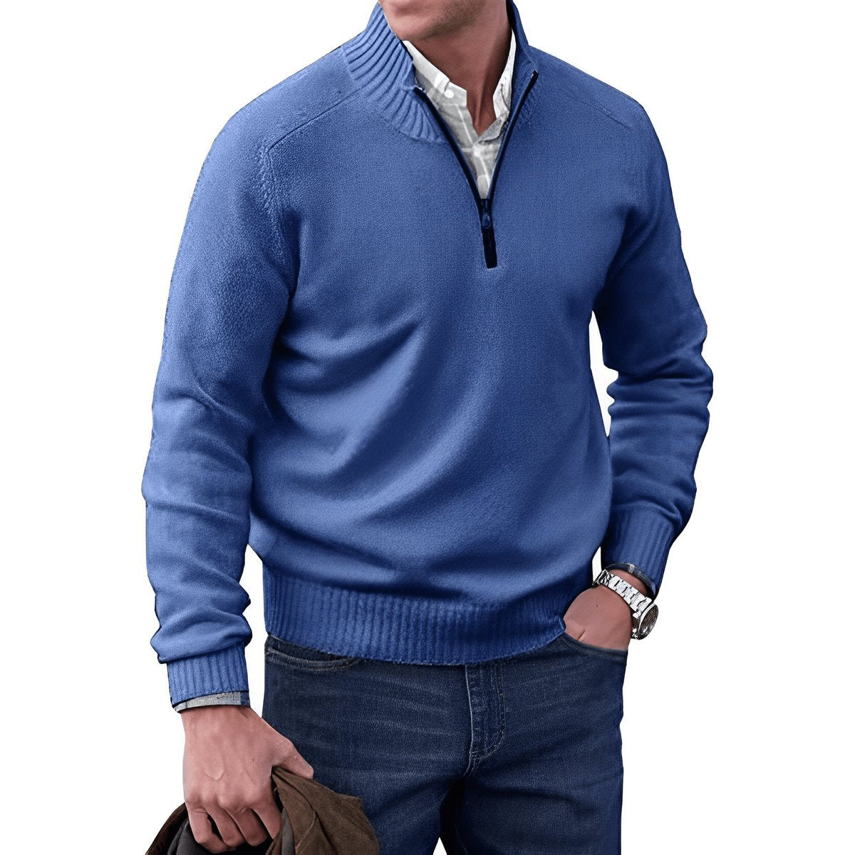 Mees | Heren Regular-Fit Kwart-Rits Gebreide Pullover Sweater