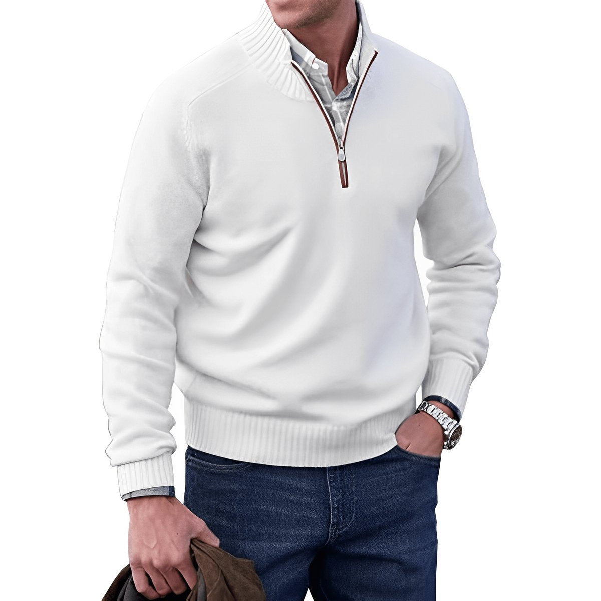 Mees | Heren Regular-Fit Kwart-Rits Gebreide Pullover Sweater