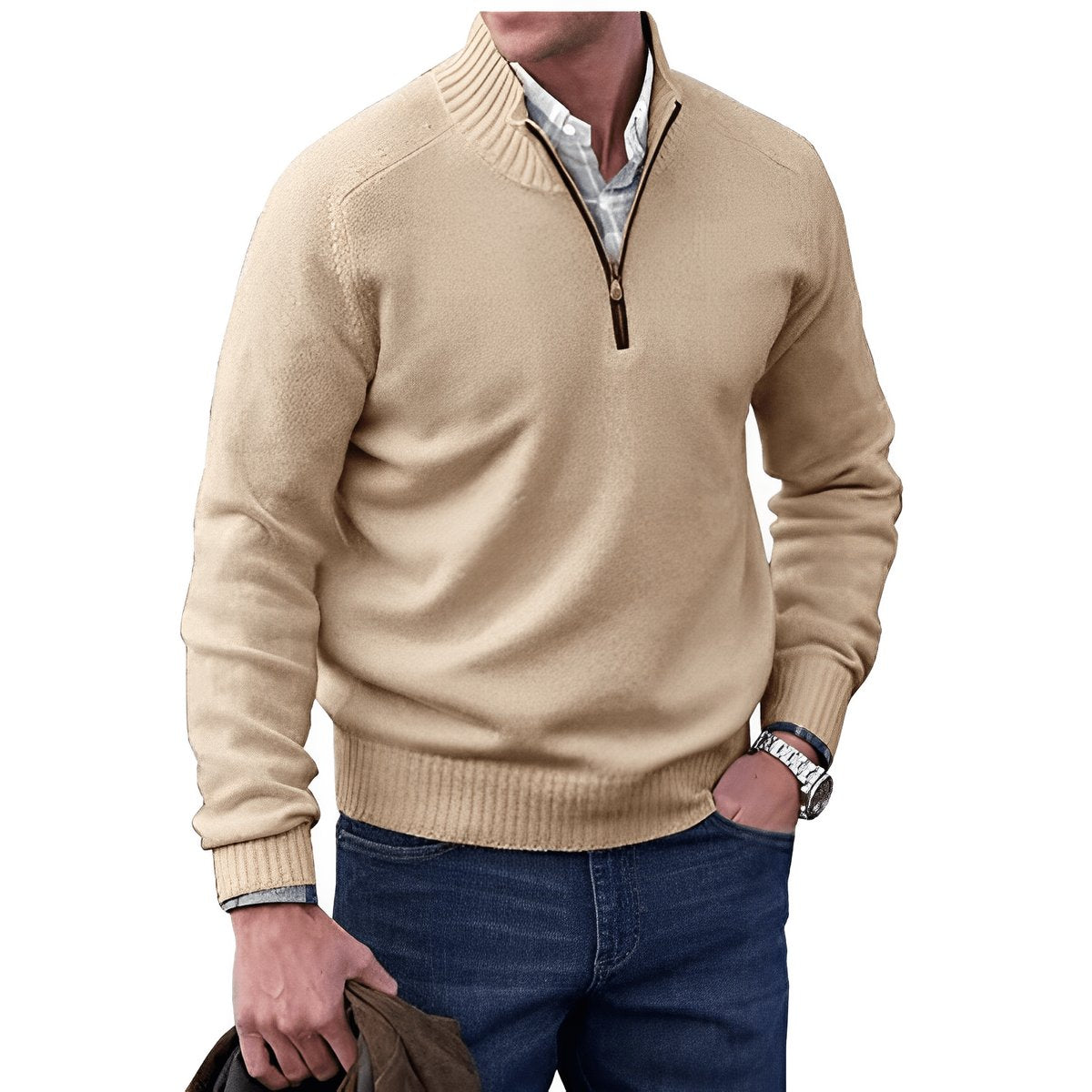 Mees | Heren Regular-Fit Kwart-Rits Gebreide Pullover Sweater