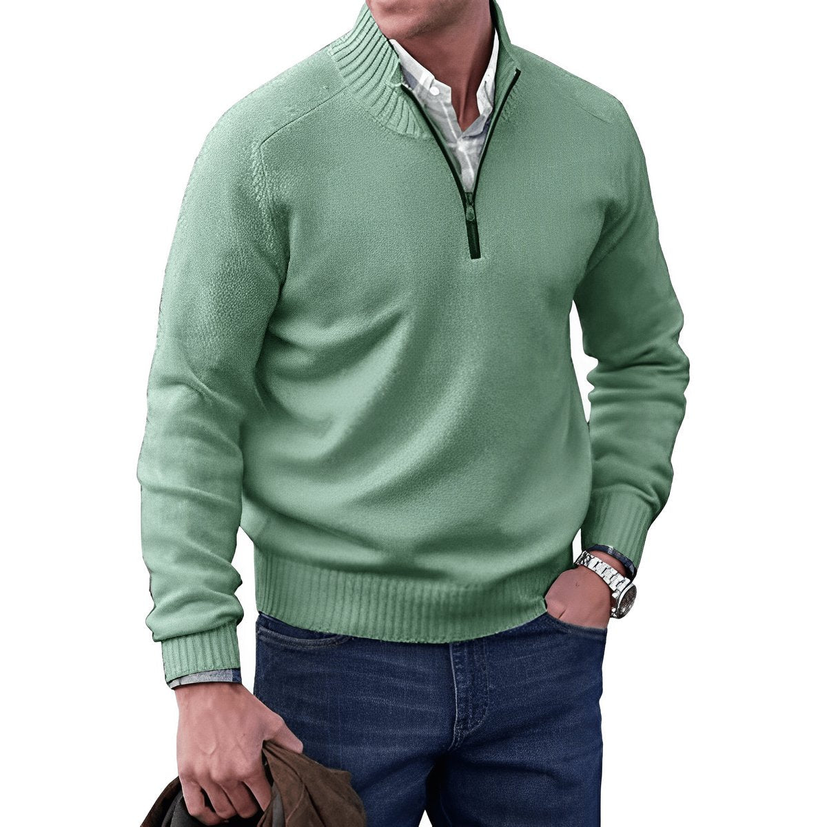 Mees | Heren Regular-Fit Kwart-Rits Gebreide Pullover Sweater