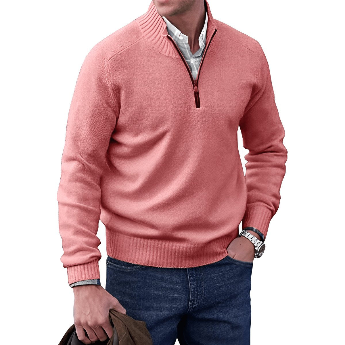 Mees | Heren Regular-Fit Kwart-Rits Gebreide Pullover Sweater