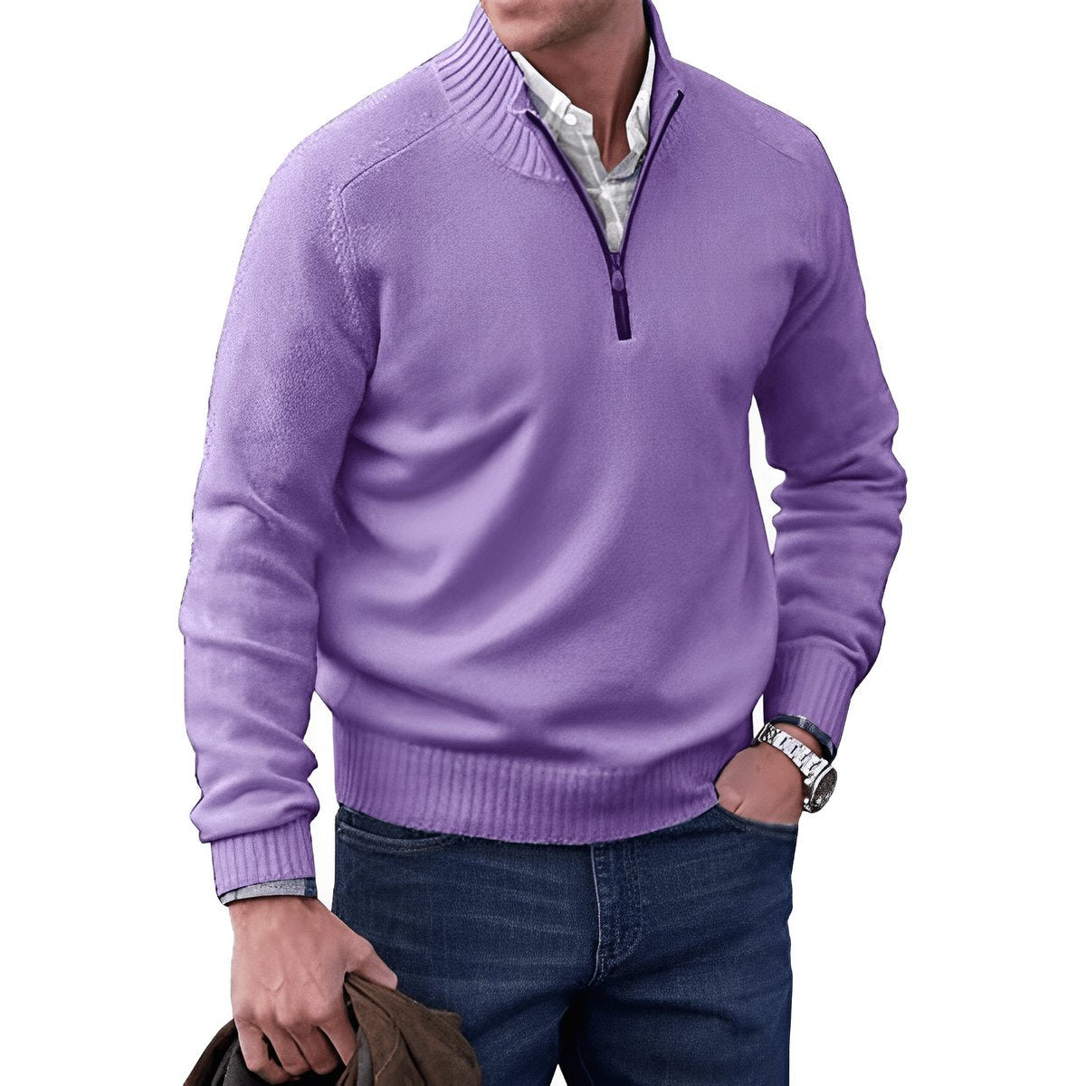 Mees | Heren Regular-Fit Kwart-Rits Gebreide Pullover Sweater