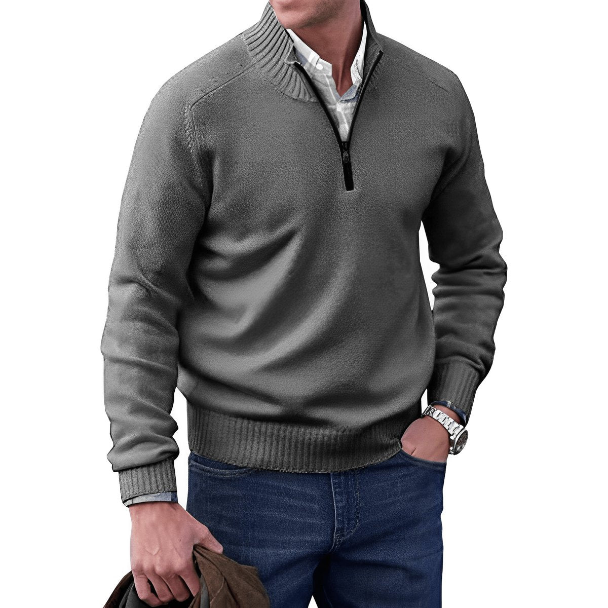 Mees | Heren Regular-Fit Kwart-Rits Gebreide Pullover Sweater