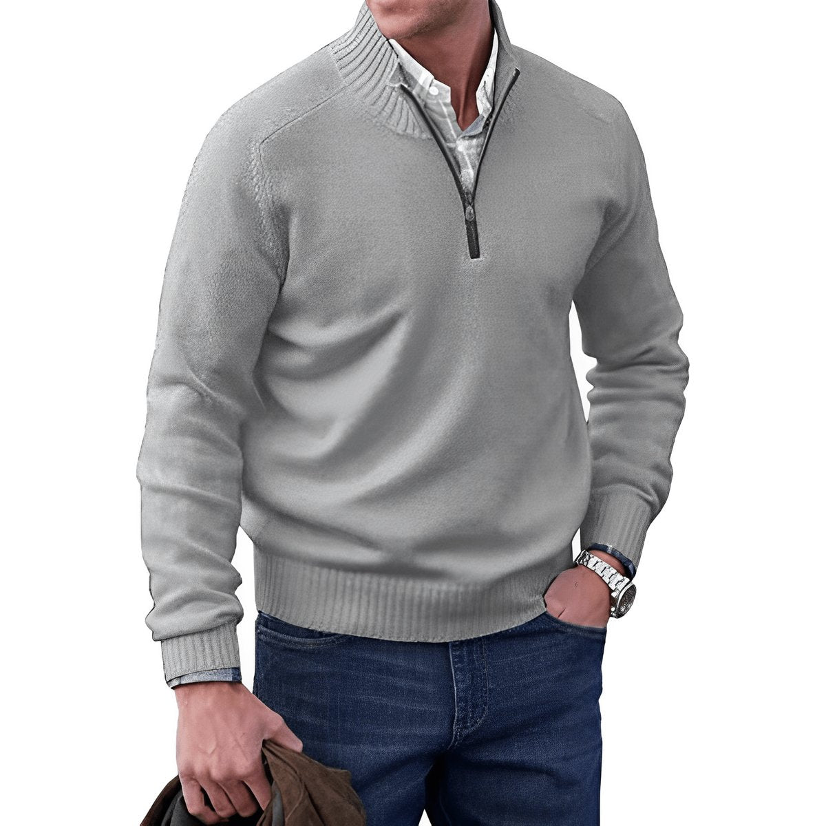 Mees | Heren Regular-Fit Kwart-Rits Gebreide Pullover Sweater