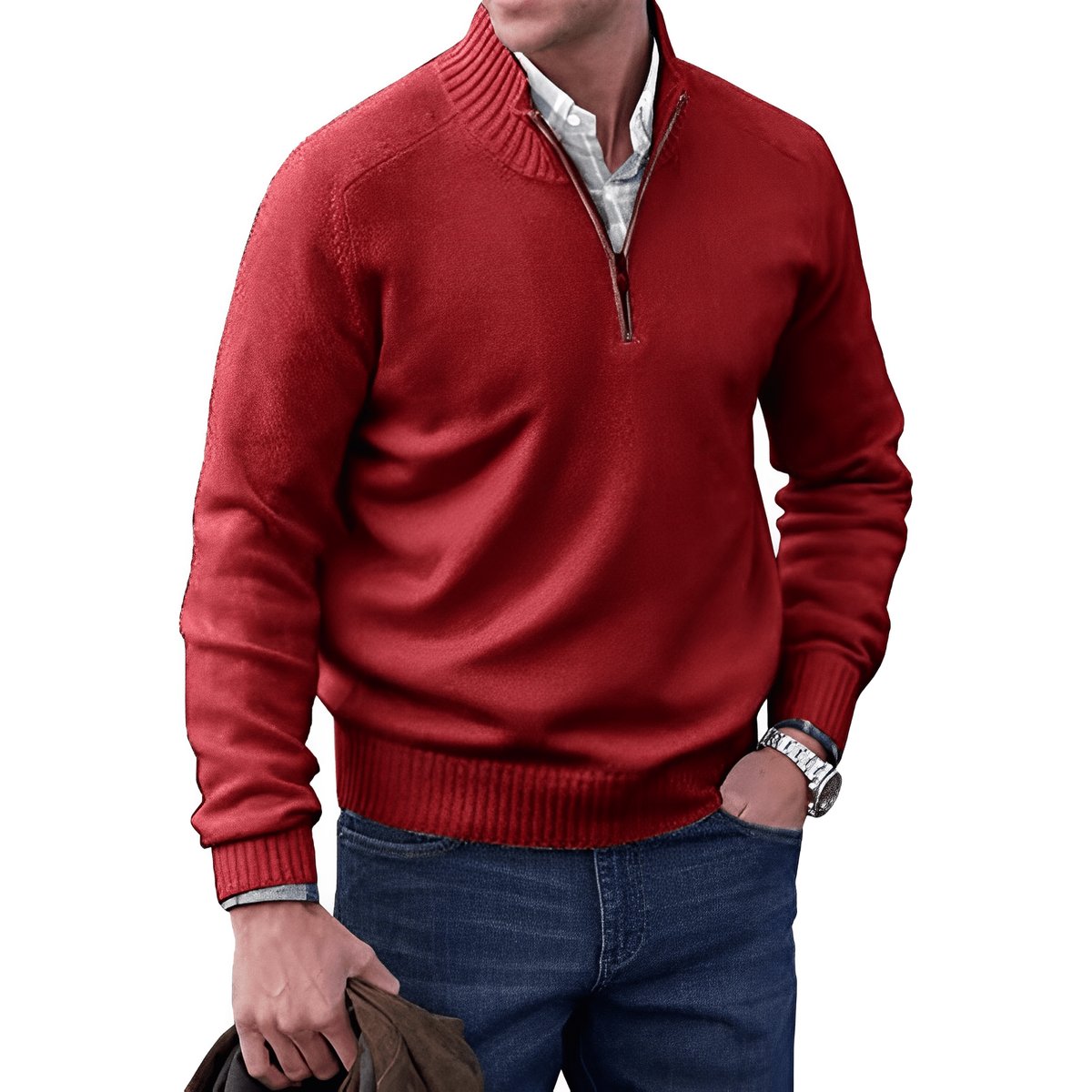 Mees | Heren Regular-Fit Kwart-Rits Gebreide Pullover Sweater