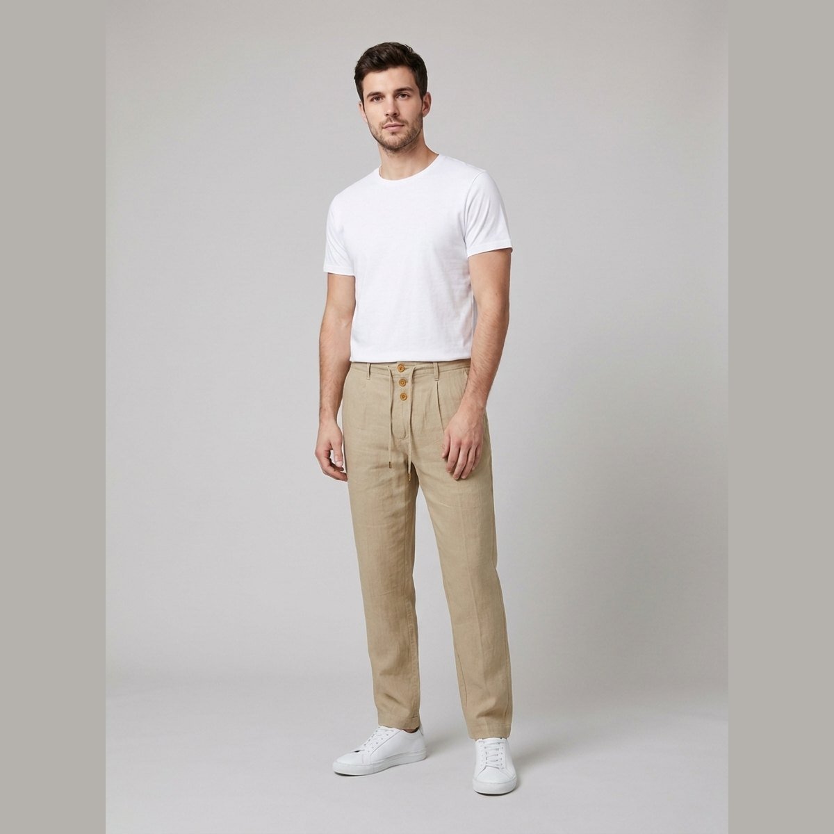 Sven | Heren Relaxed-Fit Linnen Broek met Elastische Taille en Knoopsluiting
