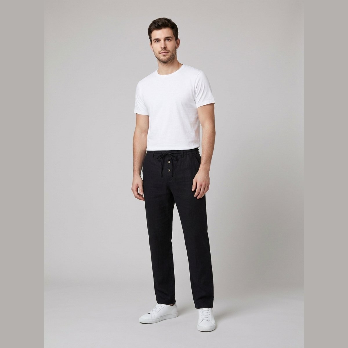 Sven | Heren Relaxed-Fit Linnen Broek met Elastische Taille en Knoopsluiting