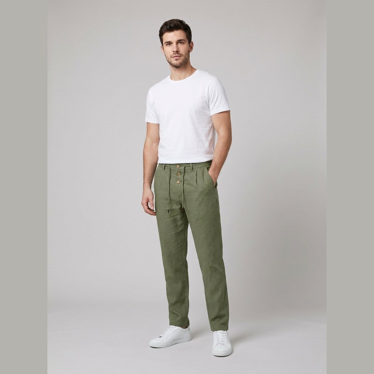 Sven | Heren Relaxed-Fit Linnen Broek met Elastische Taille en Knoopsluiting