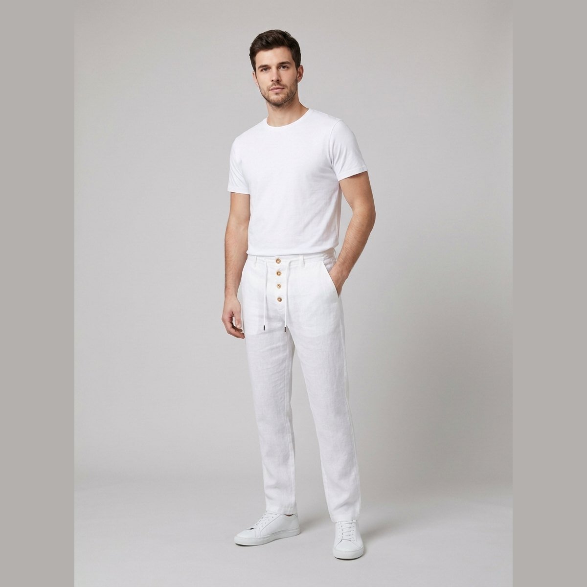 Sven | Heren Relaxed-Fit Linnen Broek met Elastische Taille en Knoopsluiting