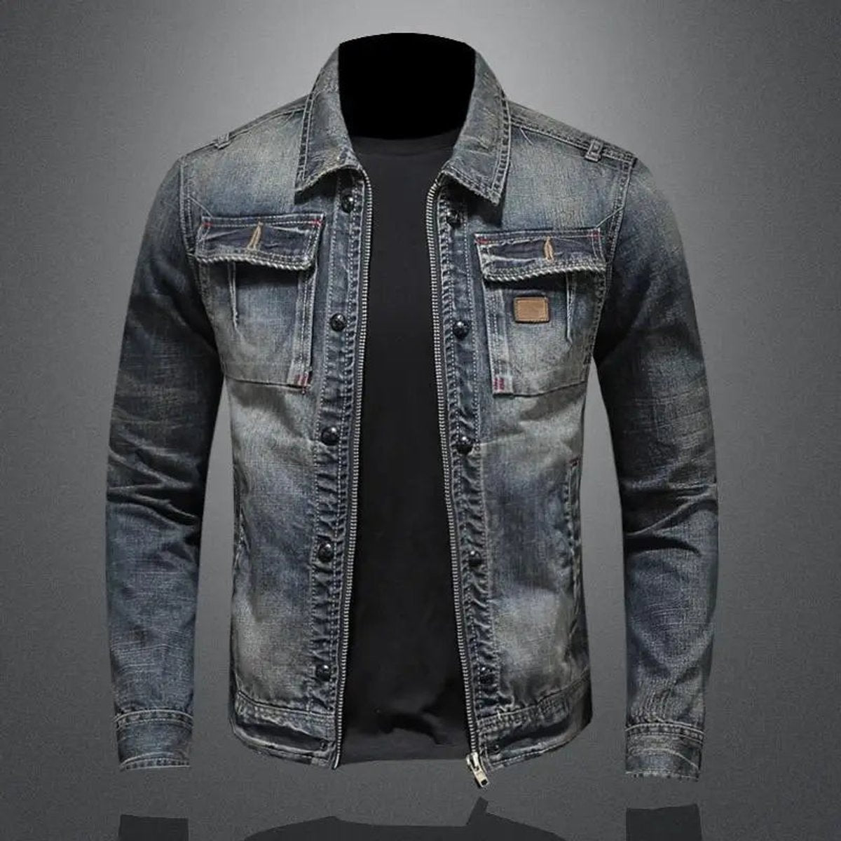 Jayden | Heren Retro Gewassen Denim Jacket Vintage Ritssluiting