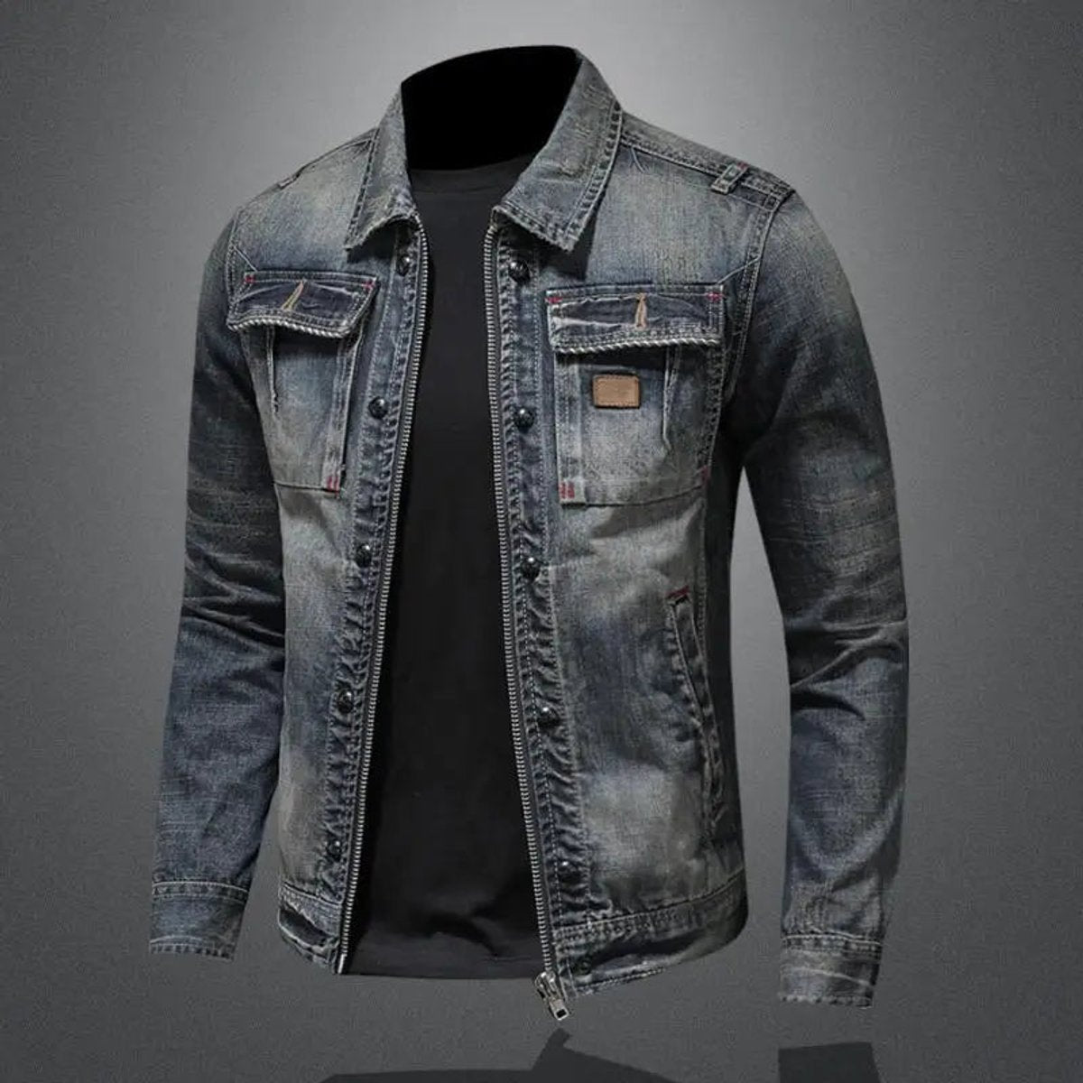 Jayden | Heren Retro Gewassen Denim Jacket Vintage Ritssluiting