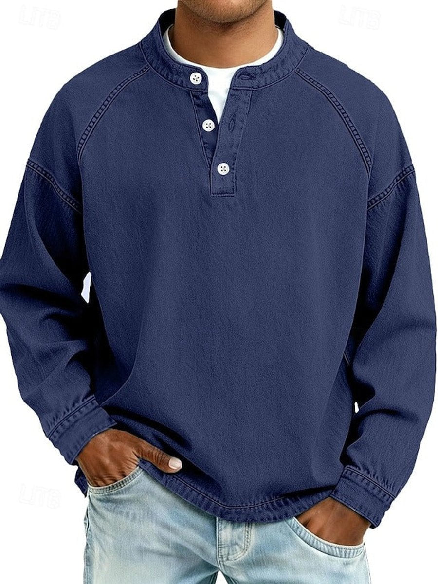 Sem | Heren Retro Henley Mens Knit Sweater Lange Mouwen Used-Look