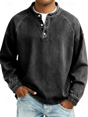 Sem | Heren Retro Henley Mens Knit Sweater Lange Mouwen Used-Look